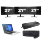 HP EliteBook 840 G8 - Intel Core i7 11. Generation - 14 Zoll - 16GB RAM - 256GB SSD - Windows 11 Home + 3x 27 Zoll Monitor