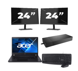 Acer TravelMate P214-53 - Intel Core i3 11. Generation - 14 Zoll - 16GB RAM - 256GB SSD - Windows 11 Home + 2x 24 Zoll Monitor