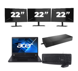Acer TravelMate P214-53 - Intel Core i3 11. Generation - 14 Zoll - 16GB RAM - 256GB SSD - Windows 11 Home + 3x 22 Zoll Monitor