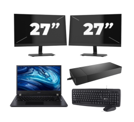 Acer TravelMate P214-54 - Intel Core i3-12e Generatie - 14 inch - 16GB RAM - 256GB SSD - Windows 11 Home + 2x 27 inch Monitor
