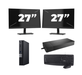 Dell OptiPlex 7070 Micro USFF – Intel Core i3 (9. Generation) – 8 GB RAM – 256 GB SSD – Windows 11 + 2 x 27-Zoll-Monitor