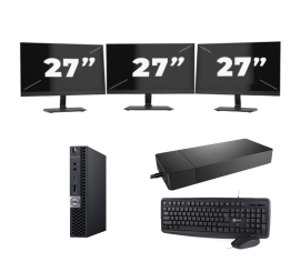 Dell OptiPlex 7070 Micro USFF – Intel Core i3 (9. Generation) – 8 GB RAM – 256 GB SSD – Windows 11 + 3 x 27-Zoll-Monitor