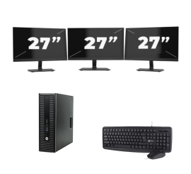 HP ProDesk 600 G2 USFF – Intel Core i5 (6. Generation) – 8 GB RAM – 256 GB SSD – Windows 11 + 3 x 27-Zoll-Monitor