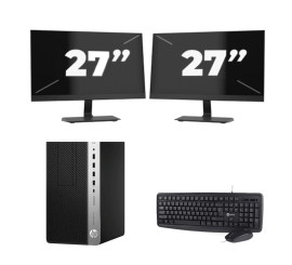 HP Prodesk 600 G5 Micro Tower – Intel Core i3 (8. Generation) – 8 GB RAM – 256 GB SSD – Windows 11 + 2 x 27-Zoll-Monitor