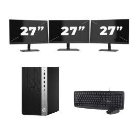 HP Prodesk 600 G5 Micro Tower – Intel Core i3 (8. Generation) – 8 GB RAM – 256 GB SSD – Windows 11 + 3 x 27-Zoll-Monitor